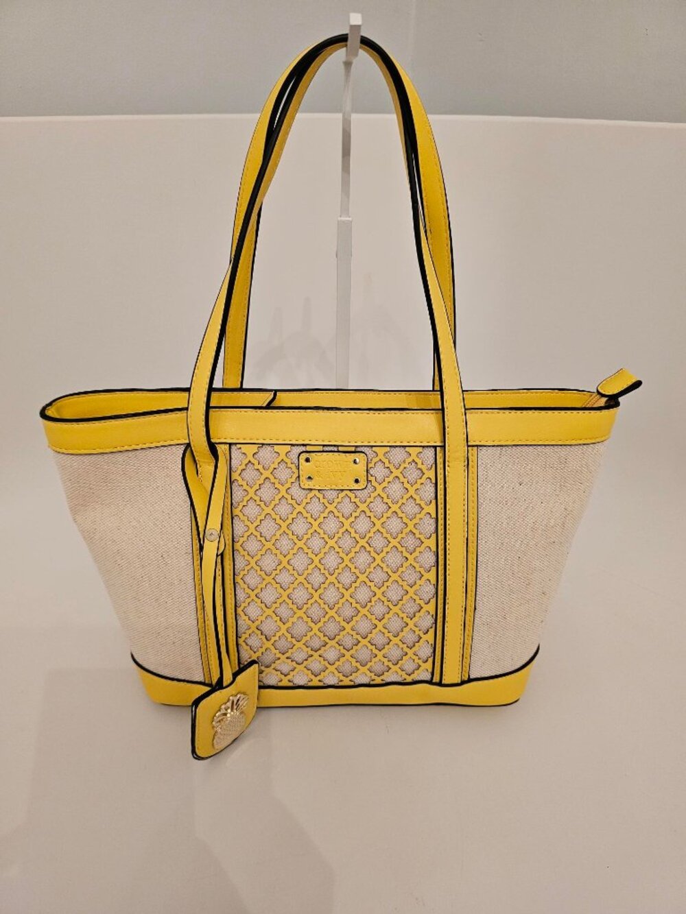 Crown & Ivy canvas and yellow faux leather tote bag - NWOT